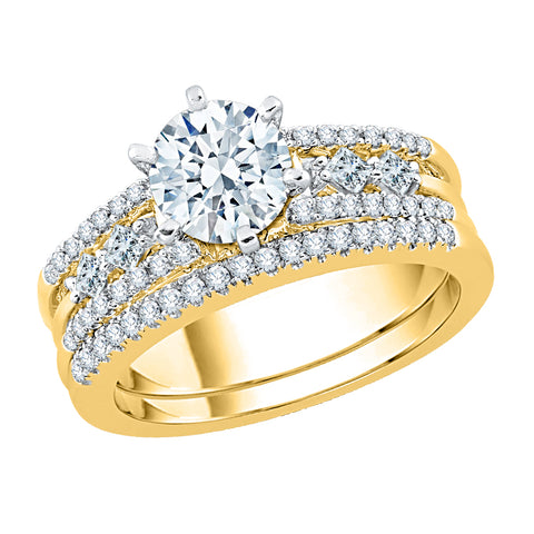 KATARINA Round Solitaire and Princess Cut Diamond Multi-row Bridal Set (1 1/2 cttw)
