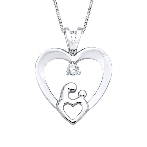 KATARINA 1/20 cttw Diamond Mother Holding Child Heart Necklace