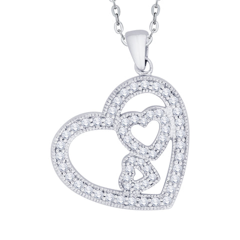 KATARINA 5/8 cttw Prong Set Diamond Triple Heart Pendant Necklace