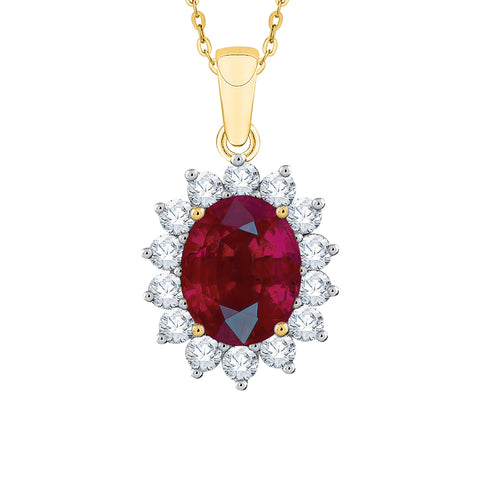 KATARINA Diamond and Oval Cut Ruby Pendant Necklace (1 3/4 cttw)