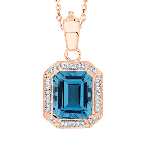 KATARINA Diamond and Emerald Cut Blue Topaz Pendant Necklace (4 1/3 cttw)
