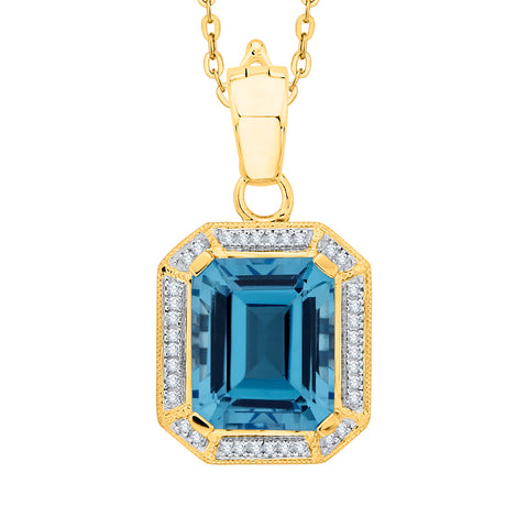 KATARINA Diamond and Emerald Cut Blue Topaz Pendant Necklace (4 1/3 cttw)