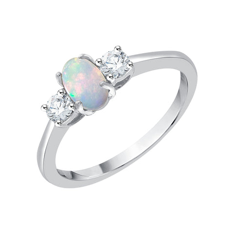 KATARINA Diamond and Oval Cut Opal Fashion Ring (1/2 cttw)