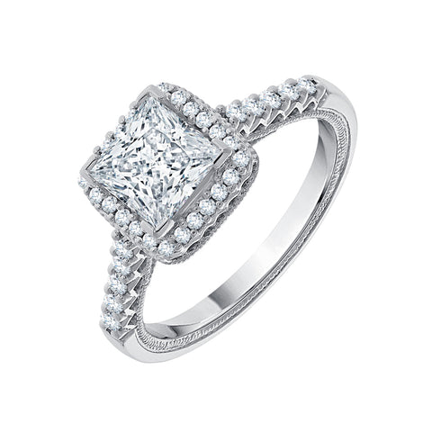 KATARINA Round and Princess Cut Diamond Halo Engagement Ring (1 1/4 cttw)