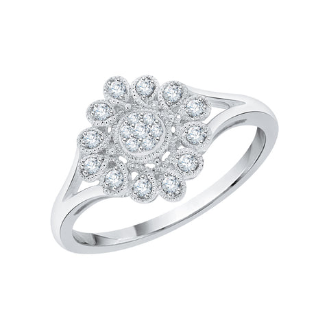 KATARINA 1/10 cttw Round Diamond Split Shank Floral Ring