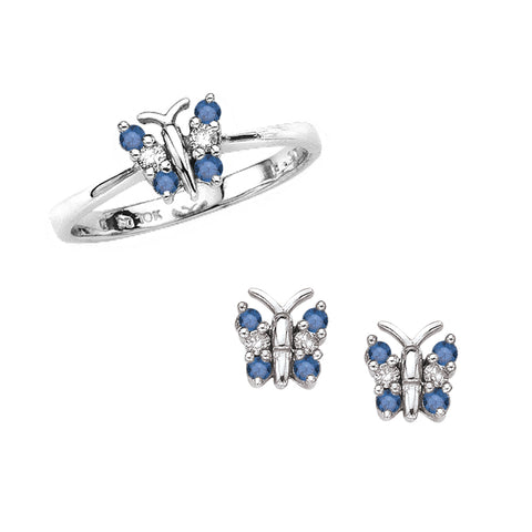 KATARINA Blue and White Diamond Butterfly Jewelry Set (3/8 cttw)