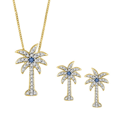 KATARINA Blue and White Diamond Palm Tree Jewelry Set