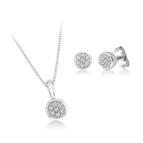 KATARINA Diamond Circle Cluster Earrings and Pendant with Box Chain, Set (1/6 cttw)