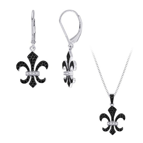 KATARINA Black and White Diamond ''Fleur-De-Lis'' Jewelry Set (1/2 cttw)