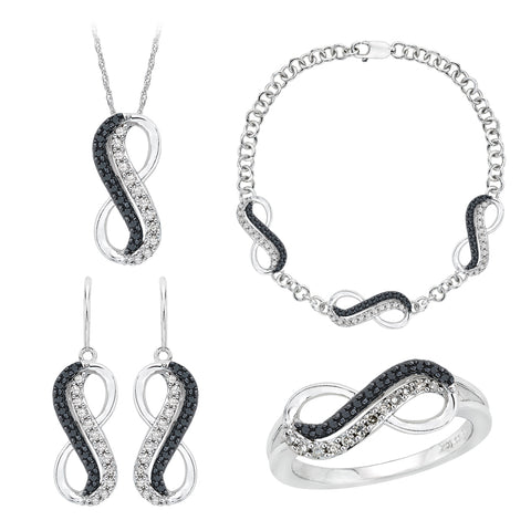 KATARINA Black and White Diamond Infinity Jewelry Set (7/8 cttw)