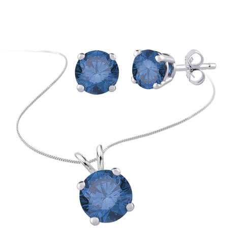 KATARINA Blue Diamond Solitaire Stud Earrings and Necklace Set (1/2 cttw)