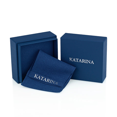 KATARINA Blue Diamond Solitaire Stud Earrings and Necklace jewelry Set (1/2 cttw)