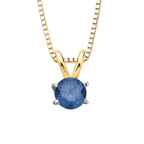 1 ct. Blue - I1 Round Brilliant Cut Diamond Solitaire Pendant Necklace in 14K Gold