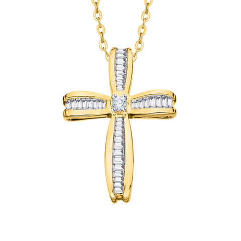 KATARINA Round and Baguette Cut Diamond Cross Pendant Necklace (3/8 cttw)