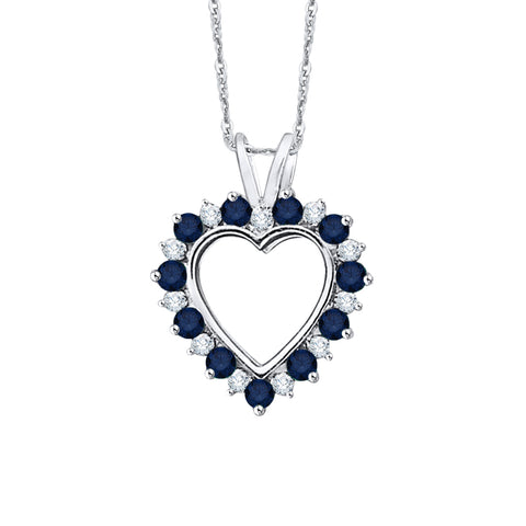 KATARINA Diamond with Alternating Sapphire Heart Pendant Necklace (1/20 cttw)