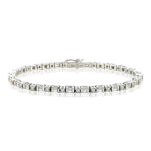 KATARINA 2 cttw Round and Baguette Cut Diamond Tennis Bracelet
