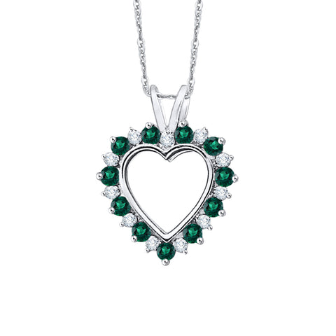KATARINA 5/8 cttw Diamond with Alternating Emerald Heart Pendant Necklace