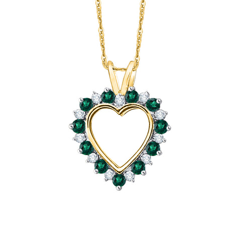 KATARINA 5/8 cttw Diamond with Alternating Emerald Heart Pendant Necklace