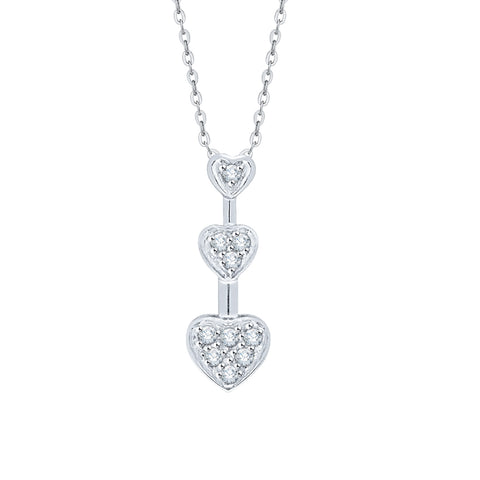 KATARINA Diamond Three Graduating Heart Pendant Necklace (1/10 cttw, JK, I2-I3)