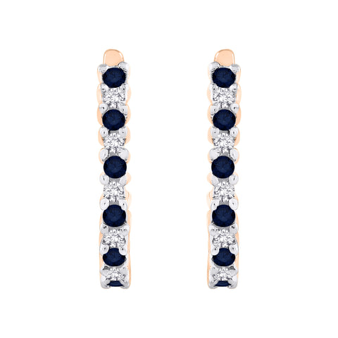 KATARINA Diamond with Sapphire J-Hoop Earrings (1/3 cttw)