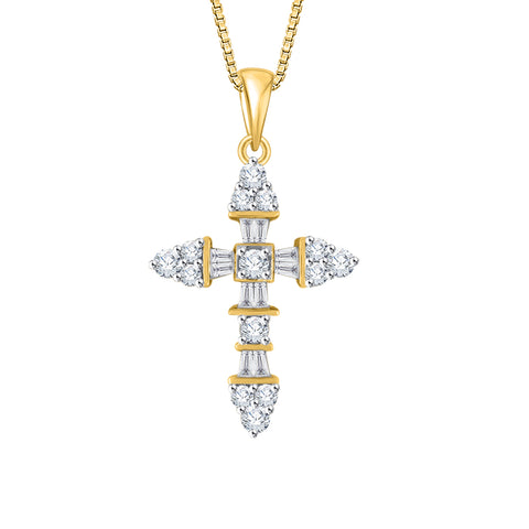 KATARINA Round and Baguette Cut Diamond Cross Pendant Necklace (1 cttw)