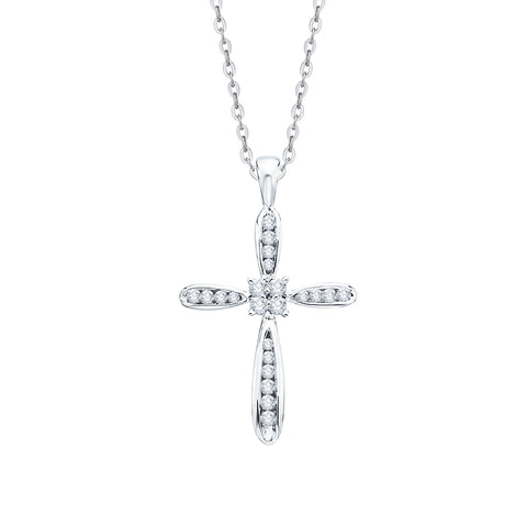 KATARINA 1/4 cttw Channel Set Diamond Cross Pendant Necklace