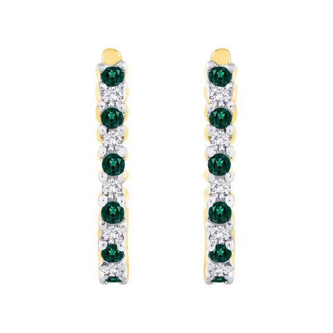 KATARINA Diamond with Emerald J-Hoop Earrings (1/5 cttw)