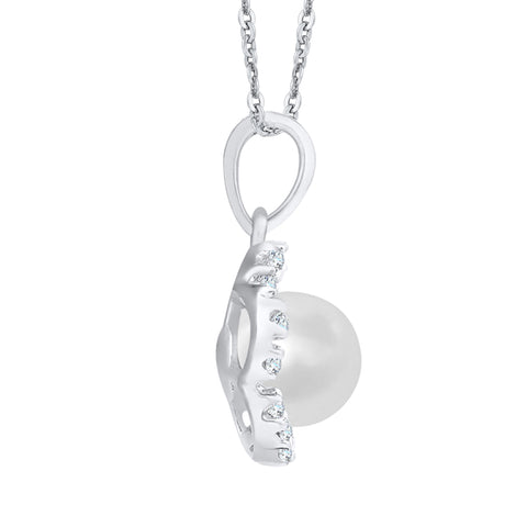 KATARINA Fresh Water Cultured Pearl and Diamond Fashion Pendant Necklace (1/10 cttw, GH, I2-I3)