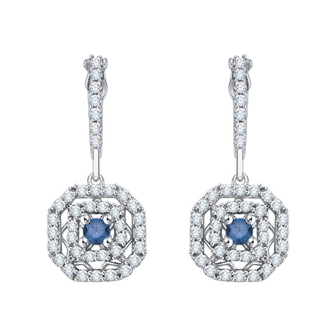 KATARINA Diamond Fashion Earrings with Blue Center Diamond (1/2 cttw)