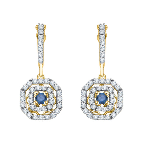 KATARINA Diamond Fashion Earrings with Blue Center Diamond (1/2 cttw)