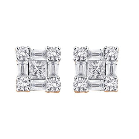 KATARINA Round and Baguette Cut Diamond Earrings (1/2 cttw)