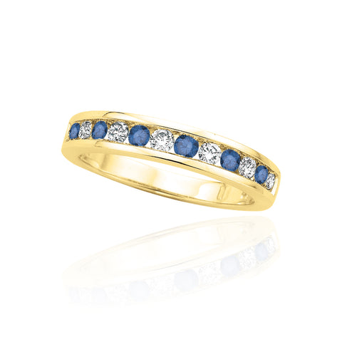 KATARINA Alternating Blue and White Diamond Wedding Band (1/4 cttw)