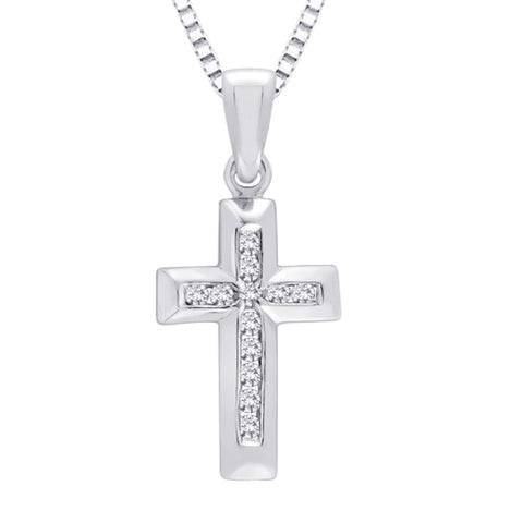 KATARINA 1/8 cttw Channel Set Diamond Cross Pendant Necklace GH, I2/I3