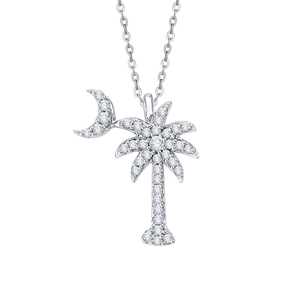 KATARINA (GH, I2-I3) 1/5 cttw Diamond "Palm Tree with Crescent Moon" Pendant Necklace