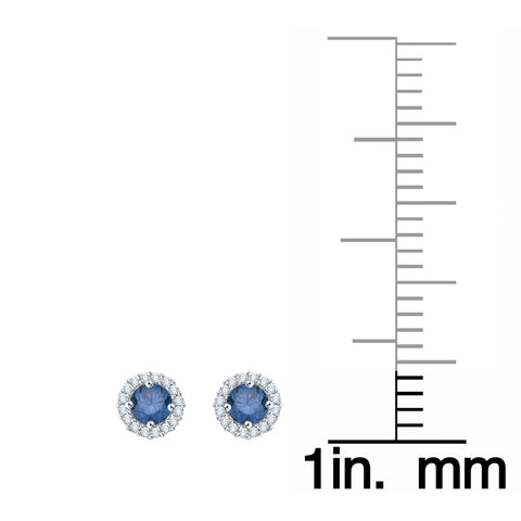 KATARINA 1/2 cttw Diamond Halo Earrings with Blue Center Diamond