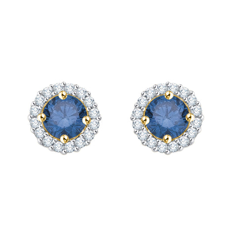 KATARINA 1/2 cttw Diamond Halo Earrings with Blue Center Diamond