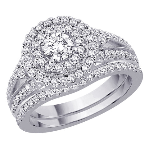 KATARINA Halo Diamond Engagement Ring with Matching Band (1 1/4 cttw)