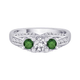 14K White Gold~Green and White Diamond