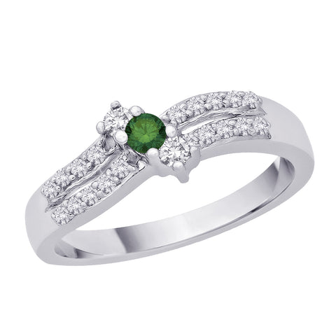 KATARINA 3 Diamond Anniversary Ring with Green Center Diamond (1/4 cttw)