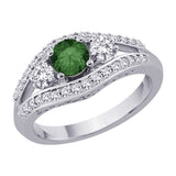 14K White Gold~Green and White Diamond