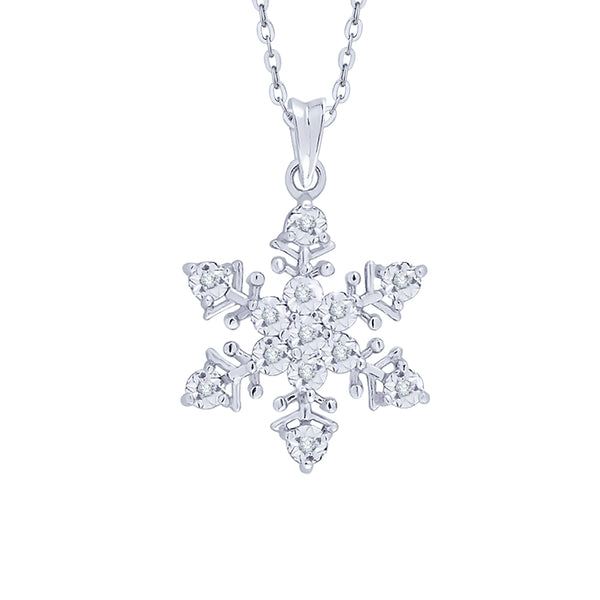 KATARINA 1/20 cttw Diamond "Snow Flake" Pendant Necklace