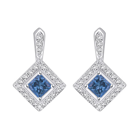 KATARINA 1 1/10 cttw Blue and White Diamond Halo Fashion Earrings