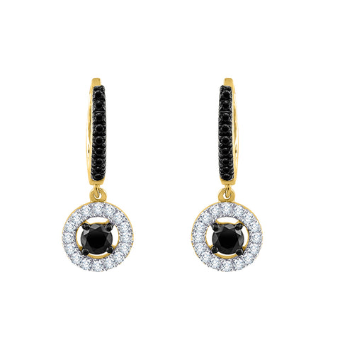 KATARINA 3/4 cttw Black and White Diamond Huggie Dangle Earrings