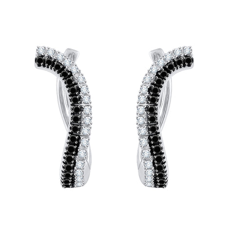 KATARINA Black and White Diamond Hoop Earrings (3/4 cttw)