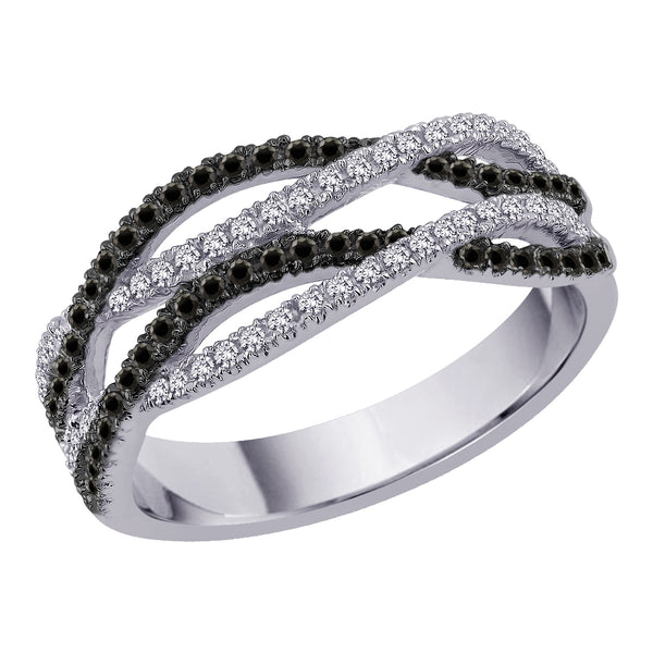 14K White Gold~Black and White Diamond, 10K White Gold~Black and White Diamond, Sterling Silver~Black and White Diamond