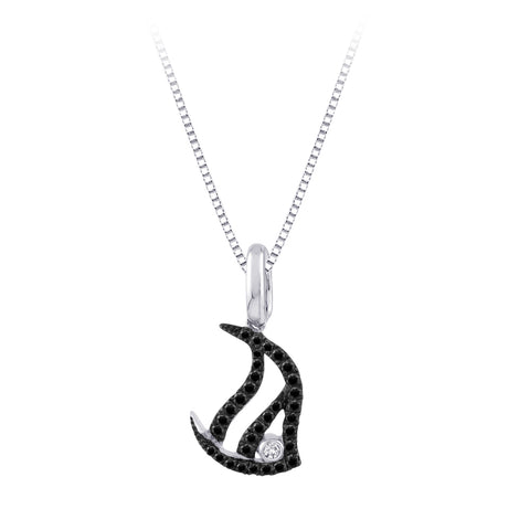 KATARINA Black and White Diamond Fish Pendant Necklace (1/4 cttw)
