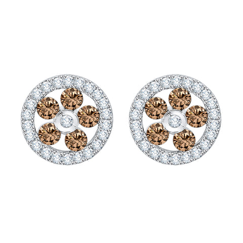 KATARINA Brown and White Diamond Floral Earrings (5/8 cttw)