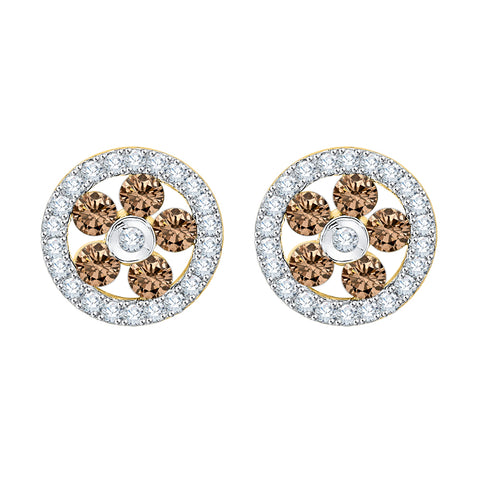 KATARINA Brown and White Diamond Floral Earrings (5/8 cttw)
