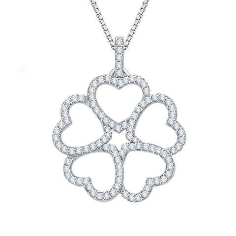 KATARINA Diamond Heart Floral Pendant Necklace (1/3 cttw)