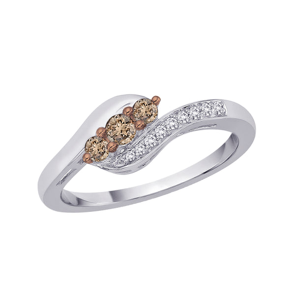 14K White Gold~Brown and White Diamond,10K White Gold~Brown and White Diamond,Sterling Silver~Brown and White Diamond